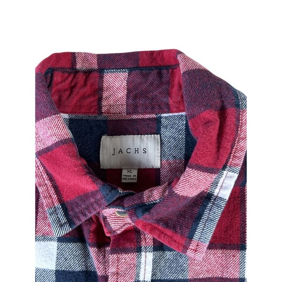 Jachs Flannel Shirt Red Plaid Men's Sz XL Button Up Long Sleeve Casual Holidays - Picture 2 of 6
